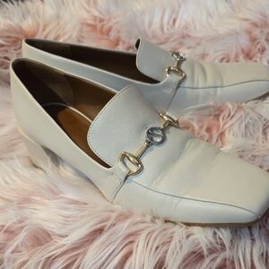 Franco Sarto Cream Loafers with Gold Accents